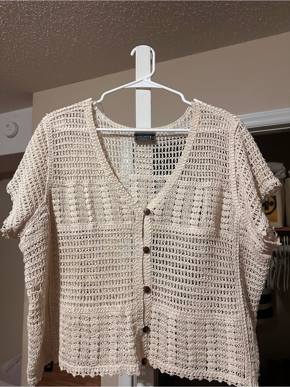 Light Cream Crocheted Button-Front Sweater Cardigan